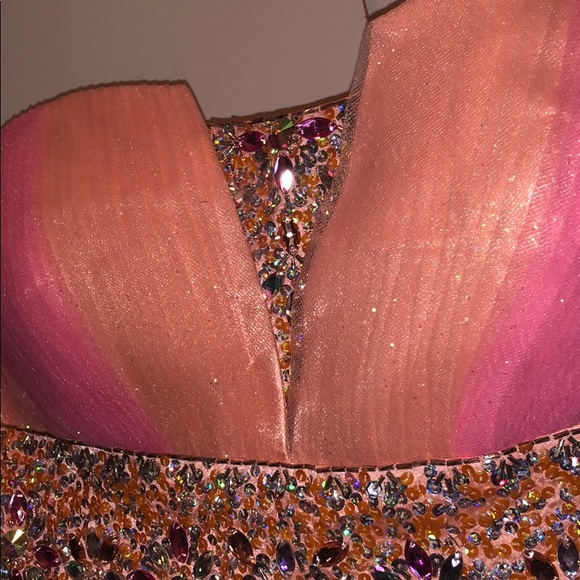 Pink-Orange Strapless Prom Dress - Picture 1 of 8